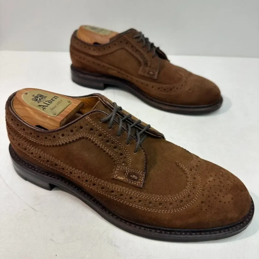 VGUC Grant Stone x J. Crew Ludlow Suede Wingtip Longwing Brown Bench Made 7.5